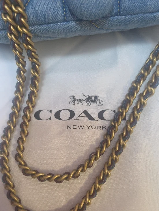 Coach Quilted Tabby 20 Denim Shoulder Bag with Brass 'C' - Blue Denim - Picture 4 of 16